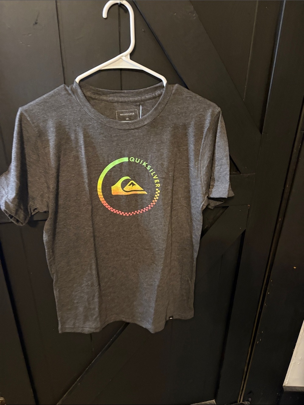 Quiksilver Heather Gray Tee with Neon Gradient Logo